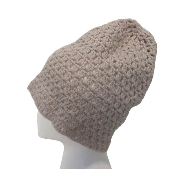 Banana Republic Beige Knit crochet Wool Beanie Hat 100% Lambswool Unisex Slouchy - Picture 7 of 11